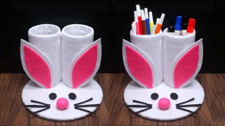 Transform an old plastic bottle into a charming bunny pencil holder… discover how!