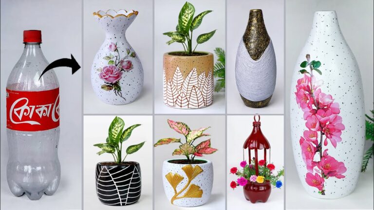 Transform 5 Plastic Bottles into Stunning Flower Vases with Easy Cement Crafting!
