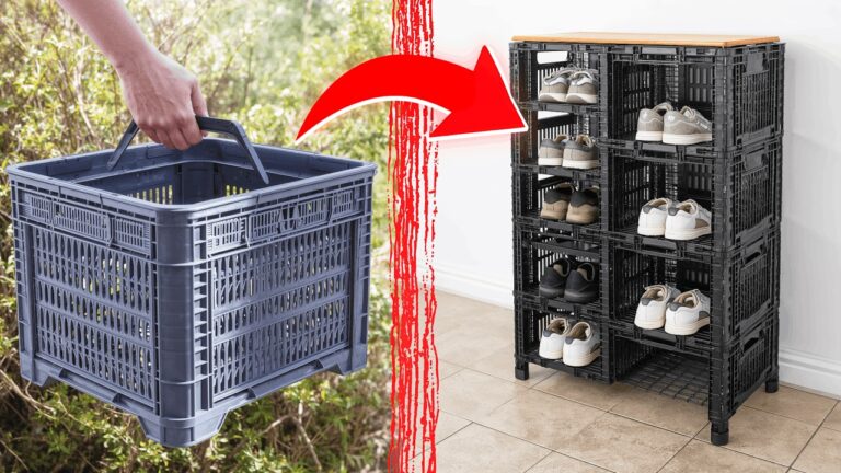Transform 5 Old Plastic Crates into a Handy Shelf in Just 2 Minutes! Discover How!
